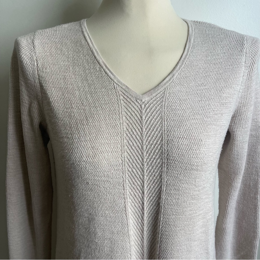 J. Jill Beige Cotton Ribbed Knit Sweater Tunic V-Neck Size Small Casual - Picture 7 of 7